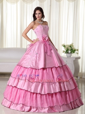 Rose Pink Beaded Layers Floor-length Ball Gown For Girls Like Princess