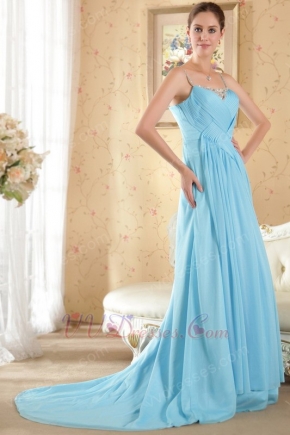 Spaghetti Straps Skirt New Arrival Aqua Blue Chiffon Prom Dress