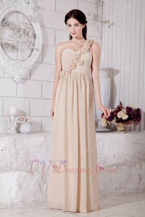 Best One Shoulder Champagne Chiffon Evening With Rosette