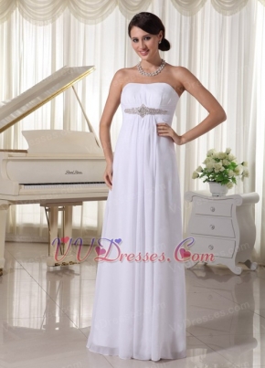 White Beaded Chiffon Simple Prom Dress Empire Floor-length Inexpensive