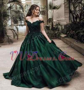 Deep Hunter Green Satin Brush Train Befitting Annual General Evening Prom Dress