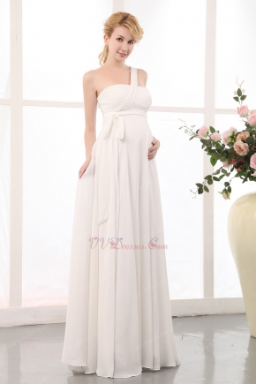 Decent One Shoulder Cream Maternity Wedding Dress For Bride