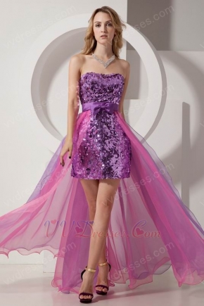 Ablaze Hi-Lo Purple Sequin Pink Organza Cocktail Dress