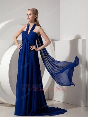 Halter Watteau Train Royal Blue 2014 Top Designer La Prom Dress