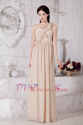 Best One Shoulder Champagne Chiffon Evening With Rosette