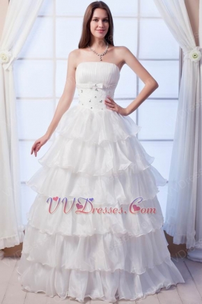 Elegant Strapless A-line Layers Skirt Bridal Dress With Crystal