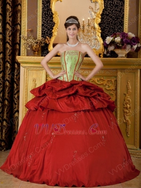 Embroidered Strapless Cardinal Red Quinceanera Puffy Dress
