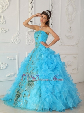 Good Looking High Quality Aqua Puffy Quinceanera Gown