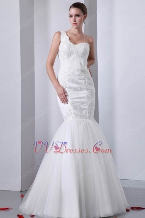 One Shoulder Sweetheart White Custom Lace Wedding Dress