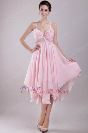 Pink Short Prom Dress With Spaghetti Straps Asymmetrical Skirt