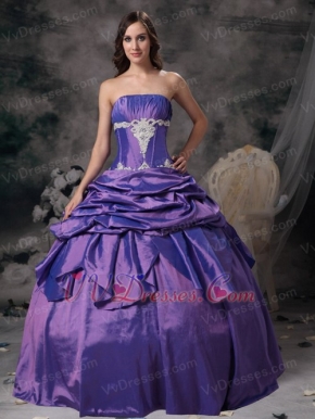 Lavender Ball Gown Strapless Floor-length Taffeta Appliques Prom / Evening Dress Modest