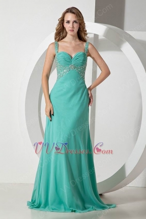 Beaded Straps Turquoise Blue Chiffon Prom Celebrity Dress