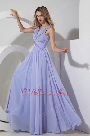 V-neck Empire Floor-length Gown with Lace Pleating Lavender main image 0