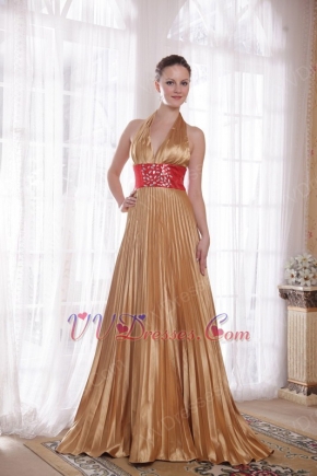 Halter Top Golden Evening Dress For Women Wear