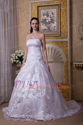 Simple Strapless A-line White Organza Wedding Dress For You Low Price