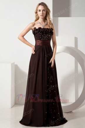 Strapless Aline Flowers Decorate Brown Evening Dress