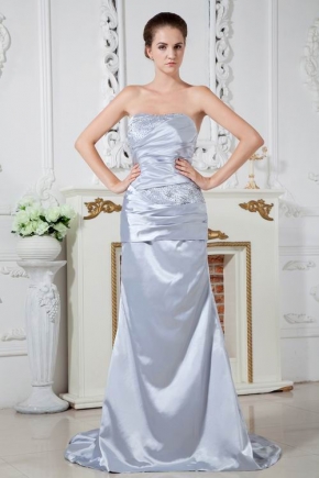 Special Occasion Silver Elestic Satin Dress For Women