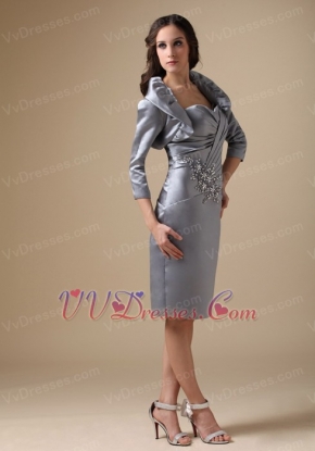 Grey Knee-length Mother Of The Bride Dress With Jacket Modest
