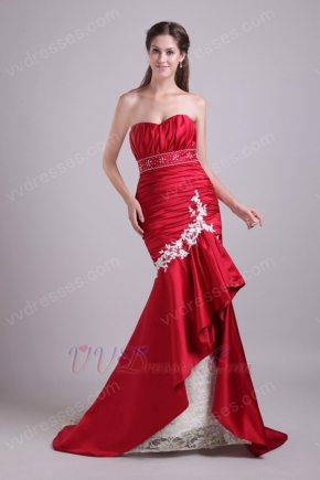 Wine Red Mermaid Fishtail Evening Dress With Lace Decorate