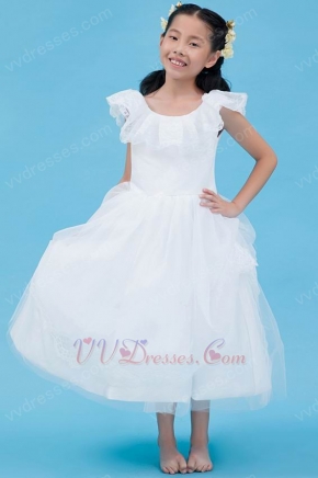 Beautiful Scoop Lace Ankle Length Organza Flower Girl Dresses