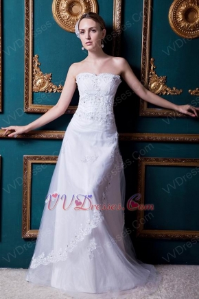 Romantic Sweetheart Applique Dropped White Bridal Wedding Gown