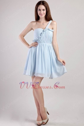 Light Blue One Shoulder Short Chiffon Sweet Sixteen Dress