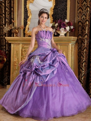 Medium Purple Quinceanera Dress With Applique Emberllishments