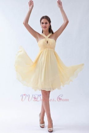 Elegant Straps Ruched Bodice A-line Skirt Yellow Short Prom Dress