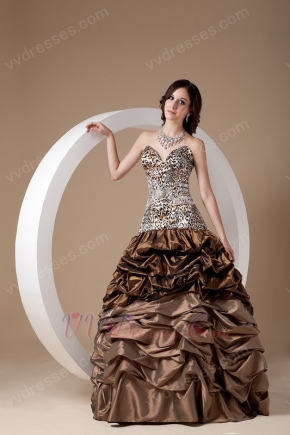 Unique Sweetheart Leopard Printed Pick-ups Brown Prom Gown
