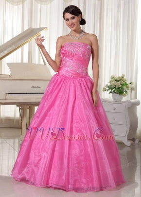 Hot Pink Long A-line Puffy Skirt Prom Dress With Embroidery Inexpensive