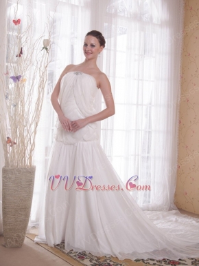 Ruched Chapel Train Lace Up Back Wedding Outfits Bridal Dress