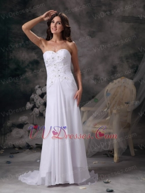 Romantic Brush Train White Chiffon Prom Celebrity Dress Inexpensive