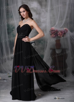 Watteau Train Design Black Chiffon Evening Dress Beaded Inexpensive