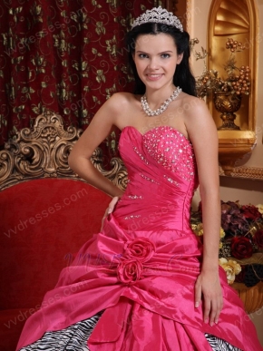 Sweetheart Fuchsia Quinceanera Dress Printed Zebra Fabric