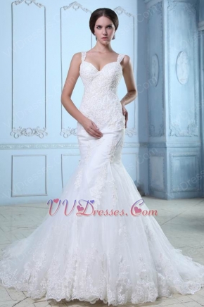 Best Seller Straps Trumpet Fishtail Bridal Dress With Applique