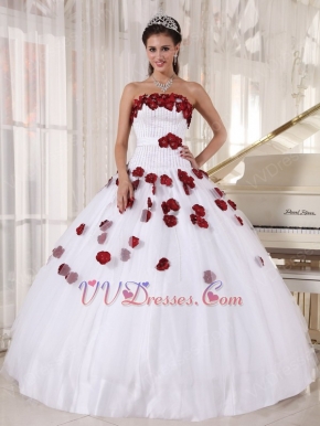 New Arrival White Quinceanera Gown With Wine Red Applique