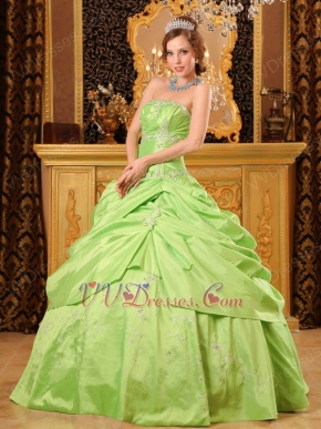 Spring Green Strapless Embroidery Decorate Quinceanera Dress