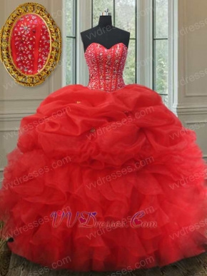 Half Bubble and Half Ruffles Floor Length Red Corset Back Quinceanera Ball Gown