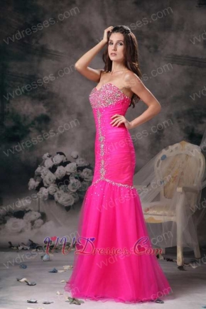 Hot Pink Floor-length Fashion Prom Dresses Mermaid Night Club