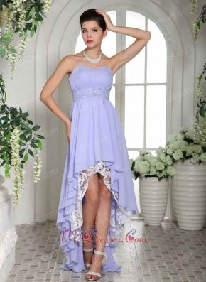 Lavender Chiffon High-low Chiffon Top 10 Prom Dress White Lace Inside
