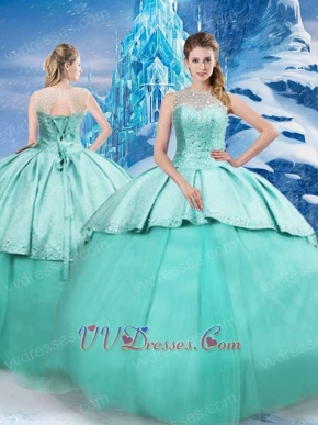Mint Green Floor Length Quinceanera Party Ball Gown With Detachable Cloak