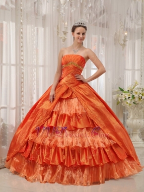 Orange Taffeta Layers Skirt Quinceanera Dress To 16th Girls