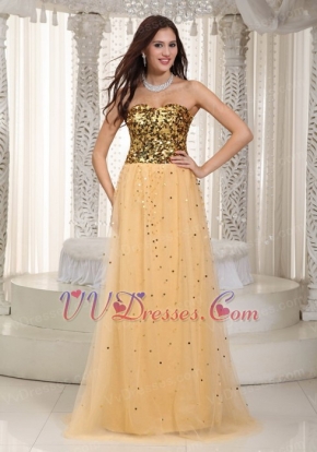 Gold Sequin And Net Long Women Prom Dress Top Seller 2012 Inexpensive