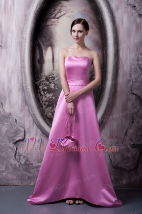 Rose Pink Strapless A-line Silhouette Bowknot Back Simple Prom Dress Inexpensive