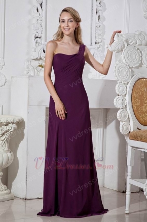 Inexpensive One Shoulder Strap Purple Chiffom Formal Prom Dress