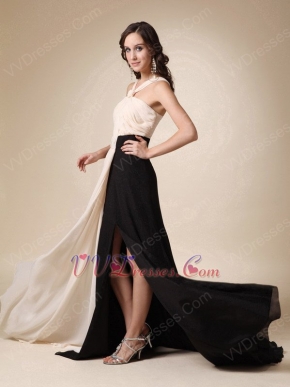 Front Split Skirt With Drapping V-neck Prom Dress