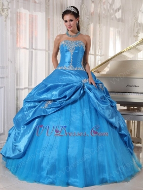 Appliqued Dodger Blue Strapless Quinceanera Birthday Dress