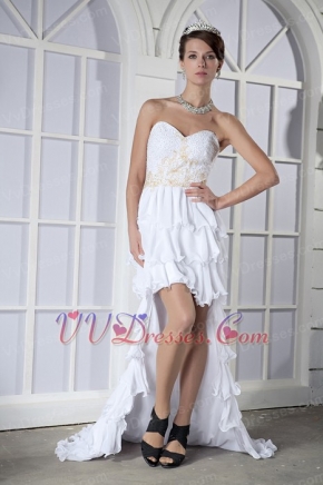 Short Front Long Back Cascade Skirt Chiffon White Party Dress For Sale Unique