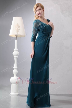 Strong Blue Floor Length Lace Half Sleeves Evening Dress