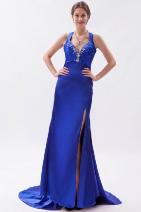 Sexy Backless Lady Favorite Mineral Blue Split Evening Dress